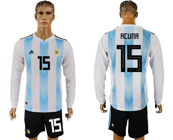 2018 World Cup Men Argentina #15 Acunr Home Long Sleeves Soccer Country Jersey