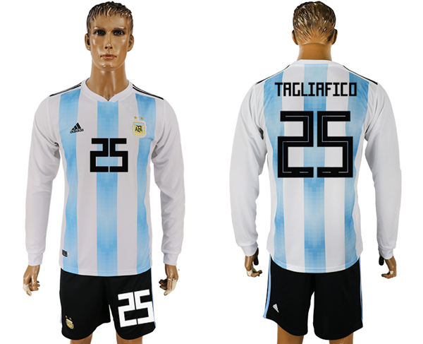 2018 World Cup Men Argentina #25 Tagliafico Home Long Sleeves Soccer Country Jersey$45.00