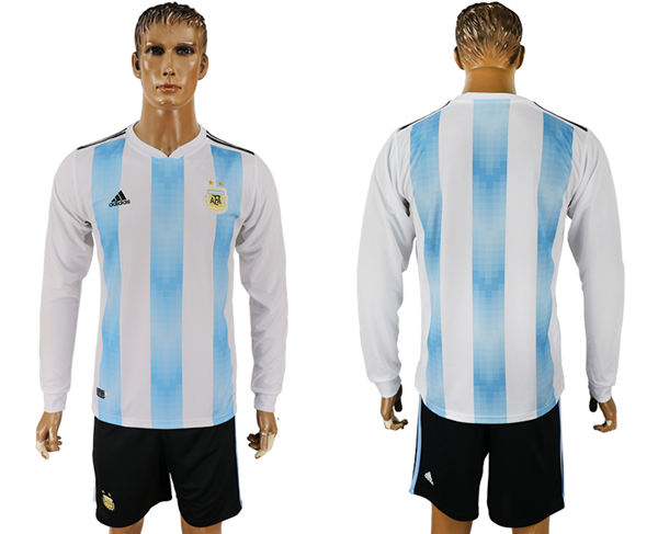 2018 World Cup Men Argentina Home Long Sleeves Soccer Country Jersey