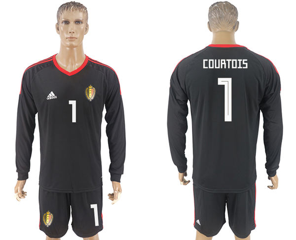 2018 World Cup Men Belgium #1 Courtois Black Home Long Sleeves Soccer Country Jersey