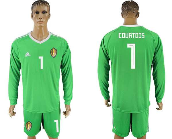 2018 World Cup Men Belgium #1 Courtois Green Home Long Sleeves Soccer Country Jersey