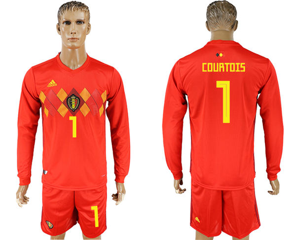 2018 World Cup Men Belgium #1 Courtois Red Home Long Sleeves Soccer Country Jersey