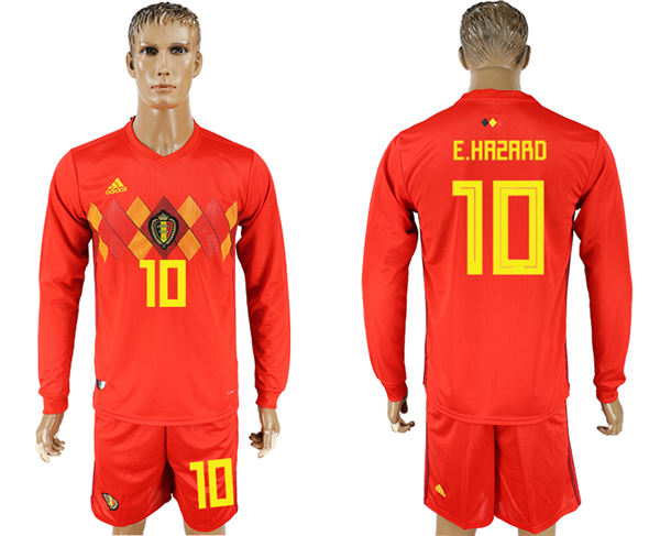 2018 World Cup Men Belgium #10 E.Hazard Red Home Long Sleeves Soccer Country Jersey