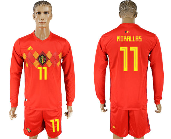 2018 World Cup Men Belgium #11 Mirallas Red Home Long Sleeves Soccer Country Jersey