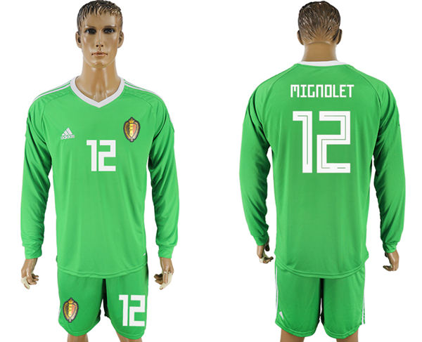 2018 World Cup Men Belgium #12 Mignolet Green Home Long Sleeves Soccer Country Jersey