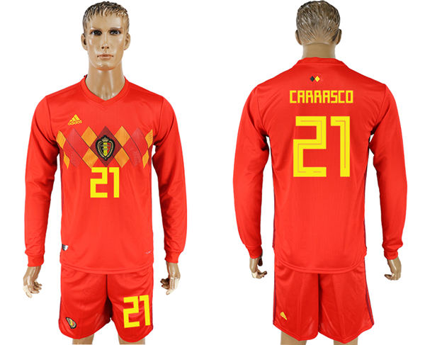 2018 World Cup Men Belgium #21 Carrasco Red Home Long Sleeves Soccer Country Jersey