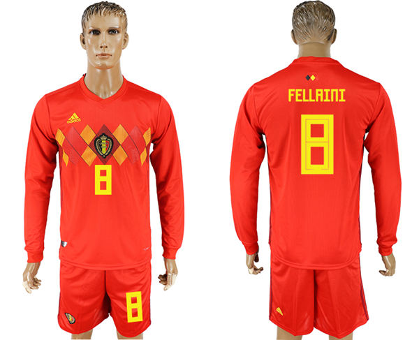2018 World Cup Men Belgium #8 Fellaini Red Home Long Sleeves Soccer Country Jersey