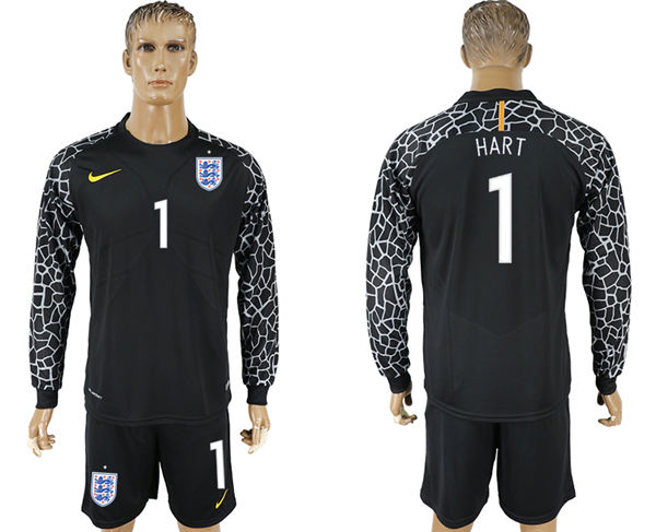 2018 World Cup Men England #1 Hart Home Long Sleeves Black Soccer Country Jersey