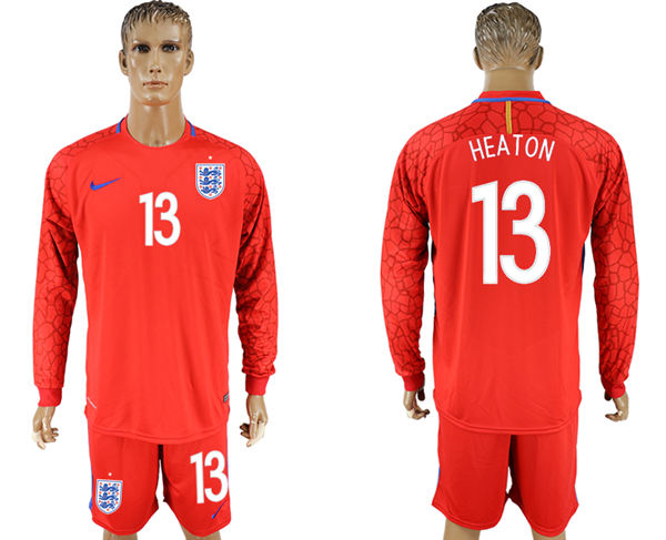 2018 World Cup Men England #13 Heaton Home Long Sleeves Red Soccer Country Jersey