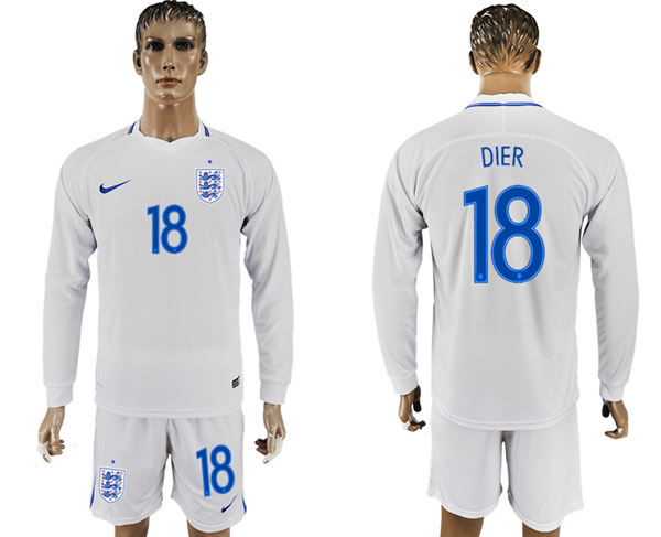 2018 World Cup Men England #18 Dier Home Long Sleeves Soccer Country Jersey