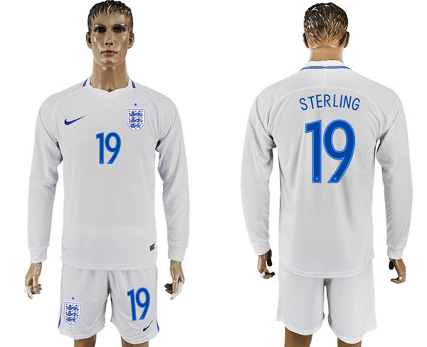 2018 World Cup Men England #19 Sterling Home Long Sleeves Soccer Country Jersey