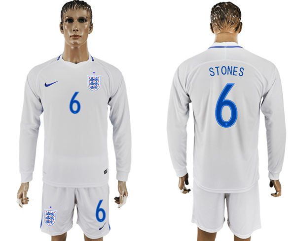 2018 World Cup Men England #6 Stones Home Long Sleeves Soccer Country Jersey