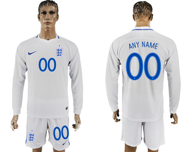 2018 World Cup Men England Home Long Sleeves Customized Soccer Country Jersey