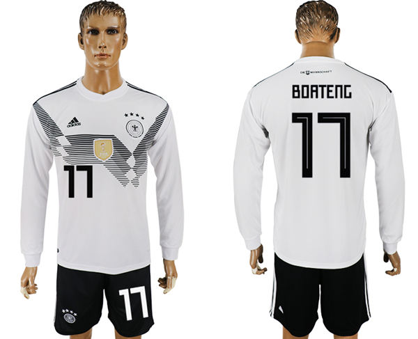 2018 World Cup Men Germany #17 Boateng White Home Long Sleeves Soccer Country Jersey