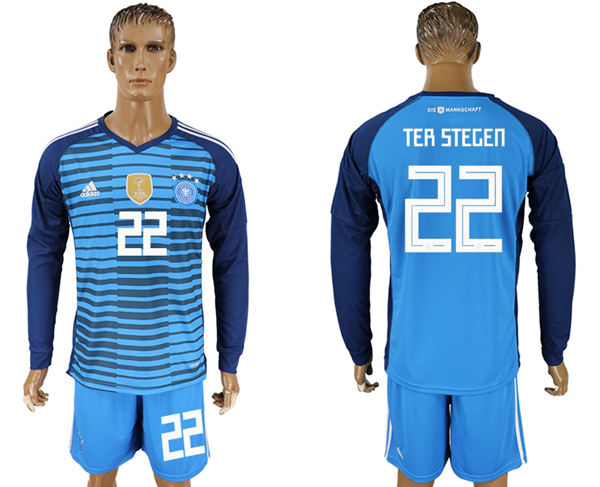 2018 World Cup Men Germany #22 Ter Stegen Blue Home Long Sleeves Soccer Country Jersey