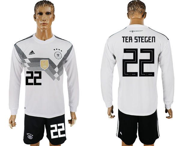 2018 World Cup Men Germany #22 Ter Stegen White Home Long Sleeves Soccer Country Jersey 2018 World Cup Men Germany #22 Ter Stegen White Home Long Sleeves Soccer Country Jersey