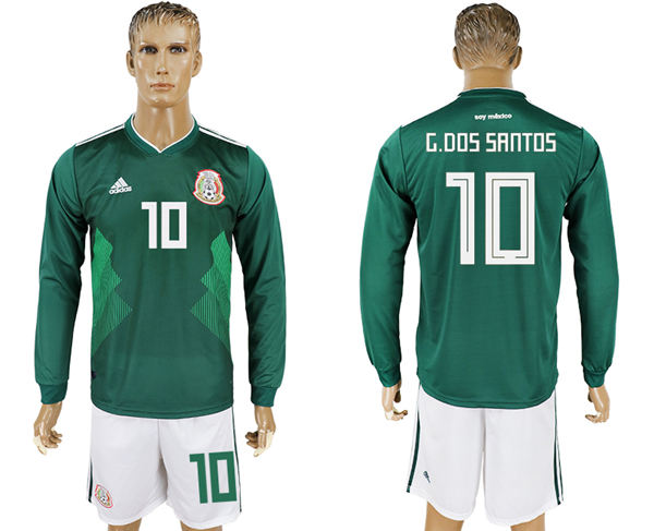 2018 World Cup Men Mexico #10 G.Dos Santos Home Long Sleeves Soccer Country Jersey
