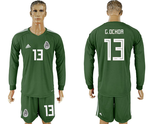2018 World Cup Men Mexico #13 G.Ochoa Home Long Sleeves Dack Green Soccer Country Jersey