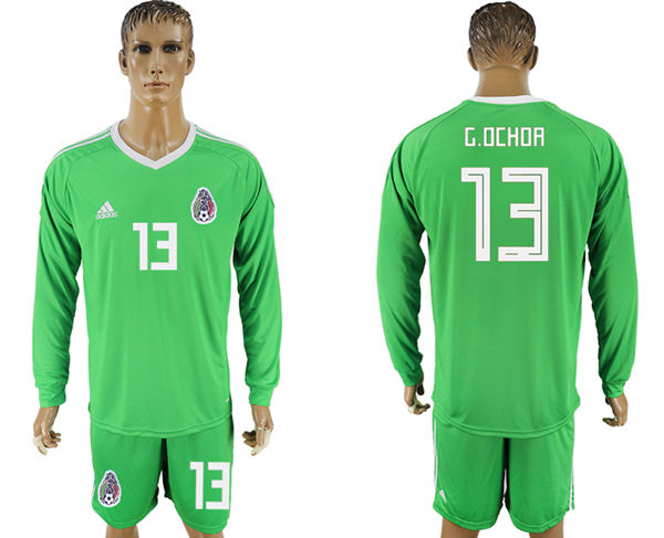 2018 World Cup Men Mexico #13 G.Ochoa Home Long Sleeves Green Soccer Country Jersey