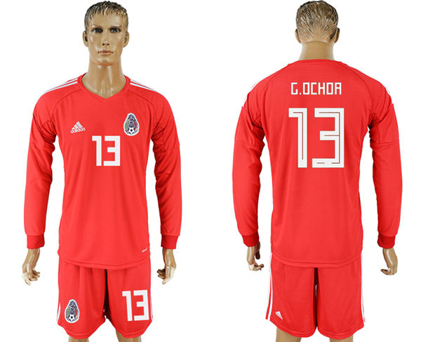 2018 World Cup Men Mexico #13 G.Ochoa Home Long Sleeves Red Soccer Country Jersey