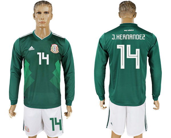 2018 World Cup Men Mexico #14 J.Hernandez Home Long Sleeves Soccer Country Jersey