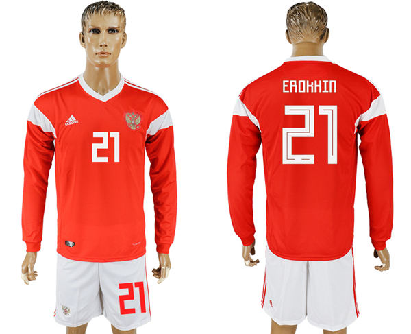 2018 World Cup Men Russia #21 Erokhin Red Home Long Sleeves Soccer Country Jersey