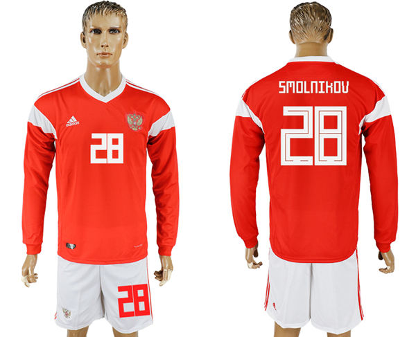 2018 World Cup Men Russia #28 Smolnikov Red Home Long Sleeves Soccer Country Jersey