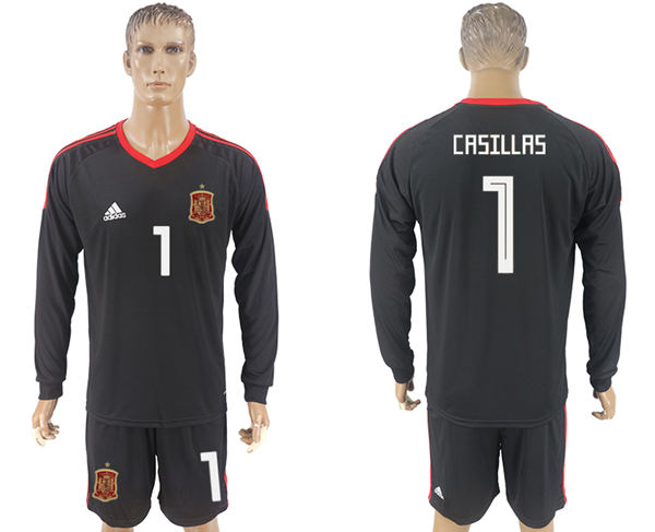 2018 World Cup Men Spain #1 Crsillas Black Home Long Sleeves Soccer Country Jersey 2018 World Cup Men Spain #1 Crsillas Black Home Long Sleeves Soccer Country Jersey