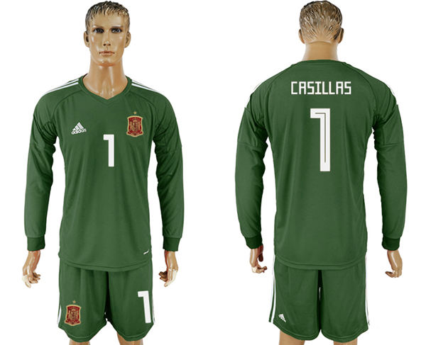 2018 World Cup Men Spain #1 Crsillas Dack Green Home Long Sleeves Soccer Country Jersey 2018 World Cup Men Spain #1 Crsillas Dack Green Home Long Sleeves Soccer Country Jersey