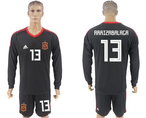 2018 World Cup Men Spain #13 Arrizabalaga Black Home Long Sleeves Soccer Country Jersey 2018 World Cup Men Spain #13 Arrizabalaga Black Home Long Sleeves Soccer Country Jersey