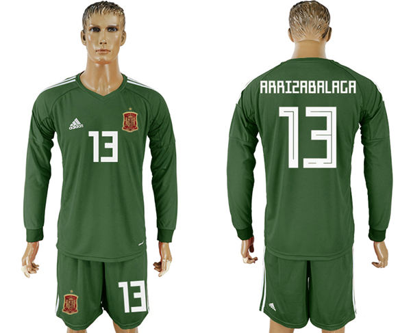 2018 World Cup Men Spain #13 Arrizabalaga Dack Green Home Long Sleeves Soccer Country Jersey