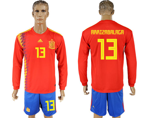 2018 World Cup Men Spain #13 Arrizabalaga Red Home Long Sleeves Soccer Country Jersey