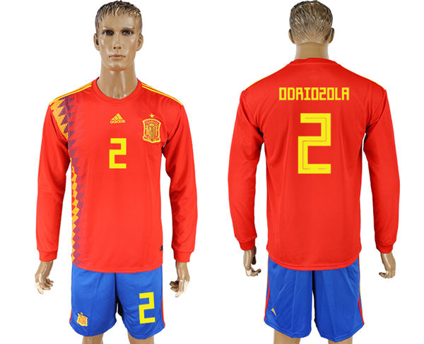 2018 World Cup Men Spain #2 Odriozola Red Home Long Sleeves Soccer Country Jersey