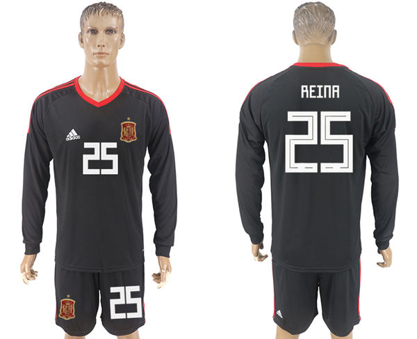 2018 World Cup Men Spain #25 Reina Black Home Long Sleeves Soccer Country Jersey