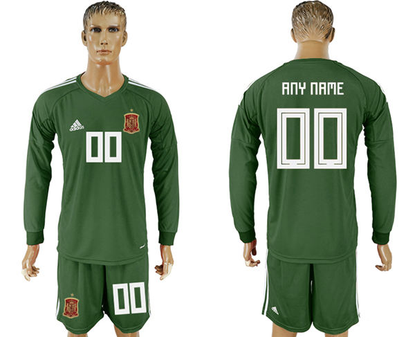 2018 World Cup Men Spain Dack Green Home Long Sleeves Customized Soccer Country Jersey