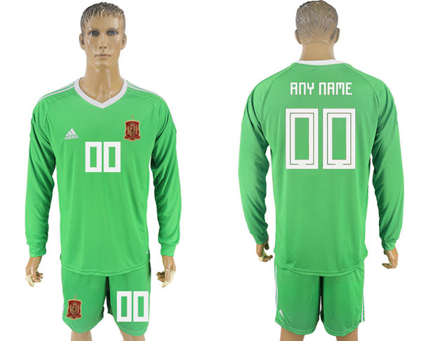 2018 World Cup Men Spain Green Home Long Sleeves Customized Soccer Country Jersey