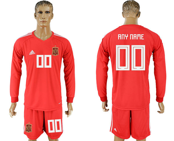 2018 World Cup Men Spain Home Long Sleeves Customized Soccer Country Jersey
