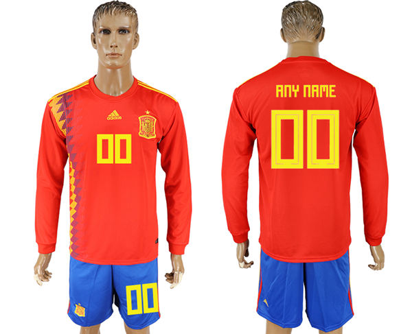 2018 World Cup Men Spain Red Home Long Sleeves Customized Soccer Country Jersey