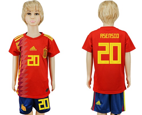 2018 World Cup Spain #20 Asensio Red Home Kid Soccer Country Jersey