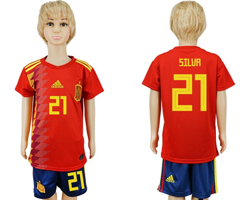 2018 World Cup Spain #21 Silva Red Home Kid Soccer Country Jersey