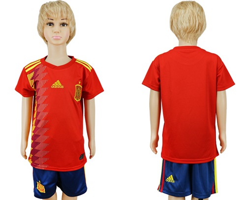 2018 World Cup Spain Blank Red Home Kid Soccer Country Jersey