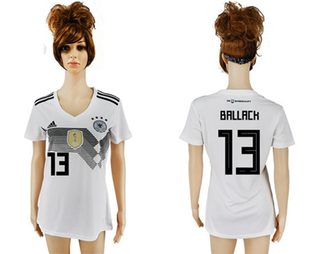 2018 World Cup Women's Germany #13 Ballack White Home Soccer Country Jersey