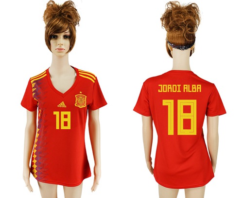 2018 World Cup Women's Spain #18 Jordi Alba Red Home Soccer Country Jersey