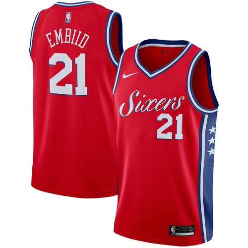 76ers #21 Joel Embiid Red Women's Basketball Swingman Statement Edition Jersey