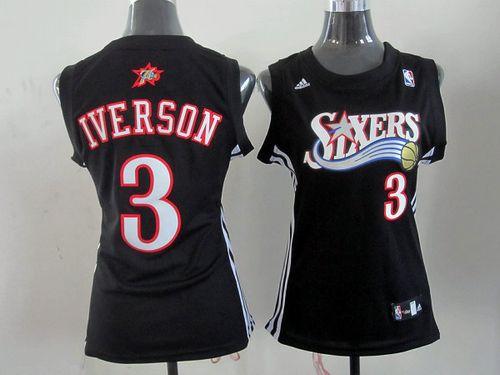 76ers #3 Allen Iverson Black Alternate Women's Stitched NBA Jersey 76ers #3 Allen Iverson Black Alternate Women's Stitched NBA Jersey
