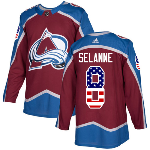Adidas Avalanche #8 Teemu Selanne Burgundy Home Authentic USA Flag Stitched NHL Jersey Adidas Avalanche #8 Teemu Selanne Burgundy Home Authentic USA Flag Stitched NHL Jersey