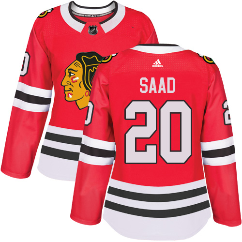 Adidas Blackhawks #20 Brandon Saad Red Home Authentic Women's Stitched NHL Jersey 