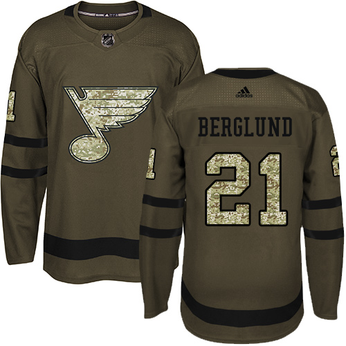 Adidas Blues #21 Patrik Berglund Green Salute to Service Stitched Youth NHL Jersey