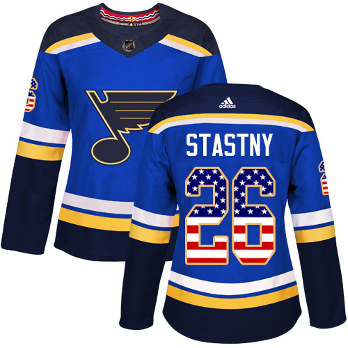Adidas Blues #26 Paul Stastny Blue Home Authentic USA Flag Women's Stitched NHL Jersey