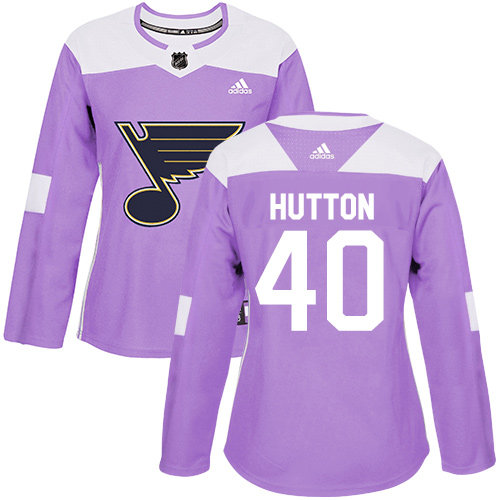 Adidas Blues #40 Carter Hutton Purple Authentic Fights Cancer Women's Stitched NHL Jersey